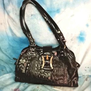 Black faux alligator western style purse